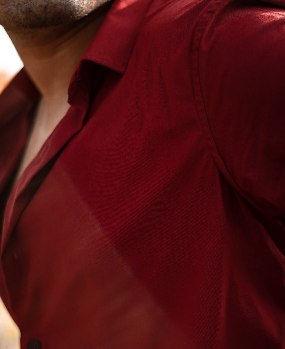Mens Maroon Stretchable Full Sleeves Shirt