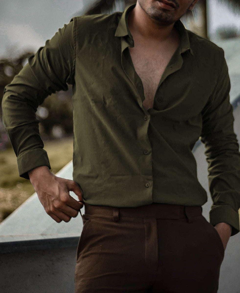 Mens Dark Green Stretchable Full Sleeves Shirt