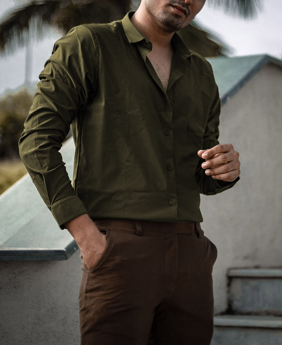 Mens Dark Green Stretchable Full Sleeves Shirt