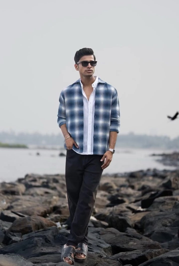 Blue Structured Checks Overshirt.