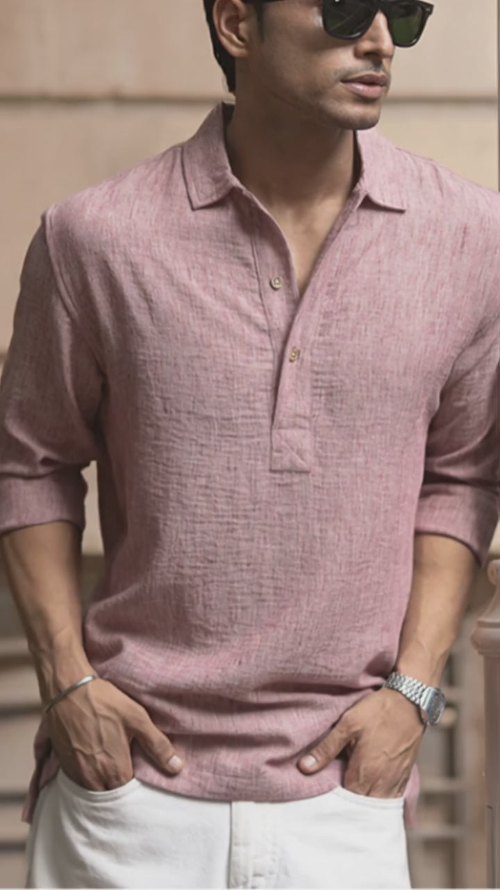 Load video: Maroon Slub Kurta Shirt