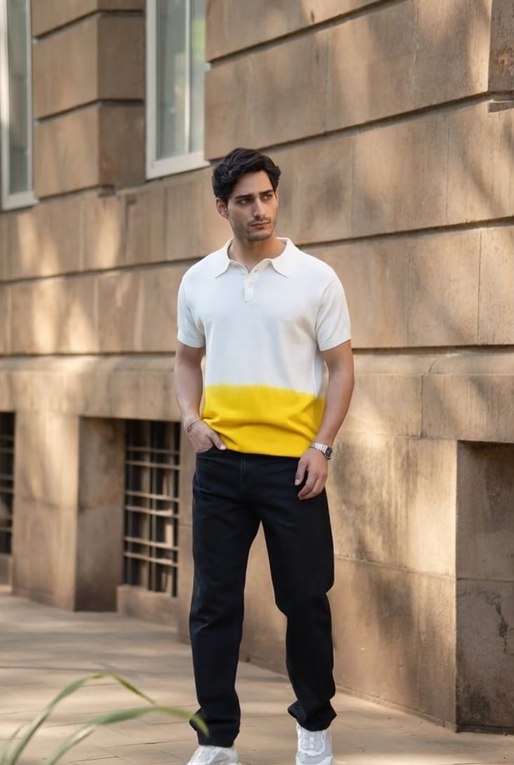 Load video: Yellow Ombre Knit Polo T-Shirt