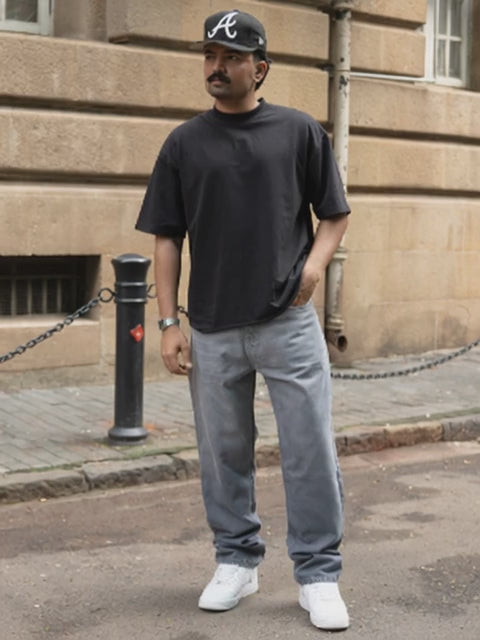 Load video: Mid Grey Washed Baggy Fit Jeans