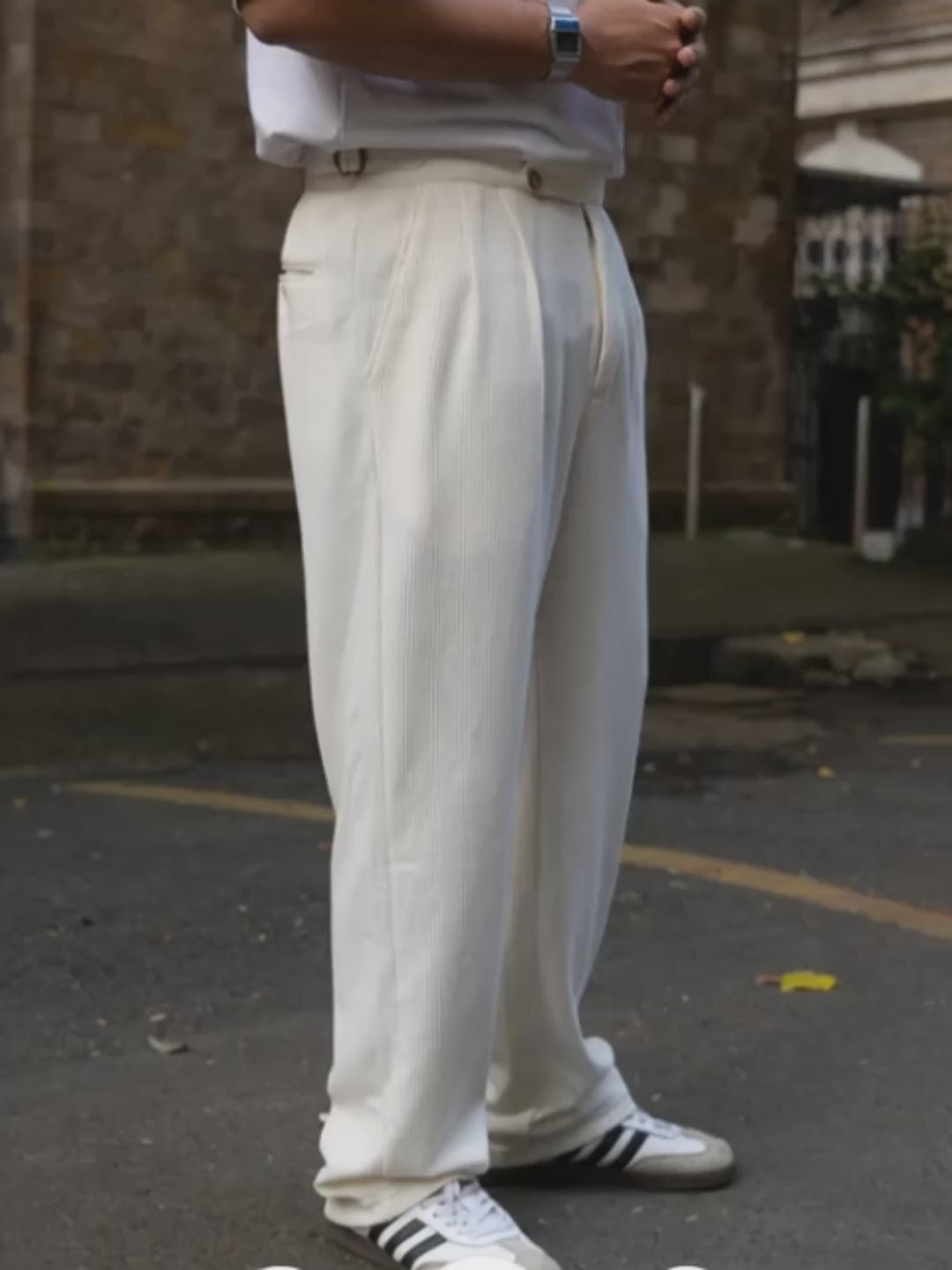 Load video: Cream Knitted Gurkha Pant
