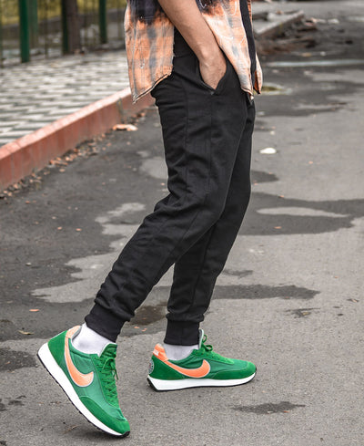 Plain Black Ribbed Joggers