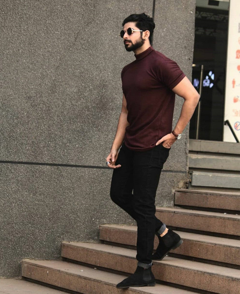 Maroon Plain Polo Neck Half Sleeves T Shirt